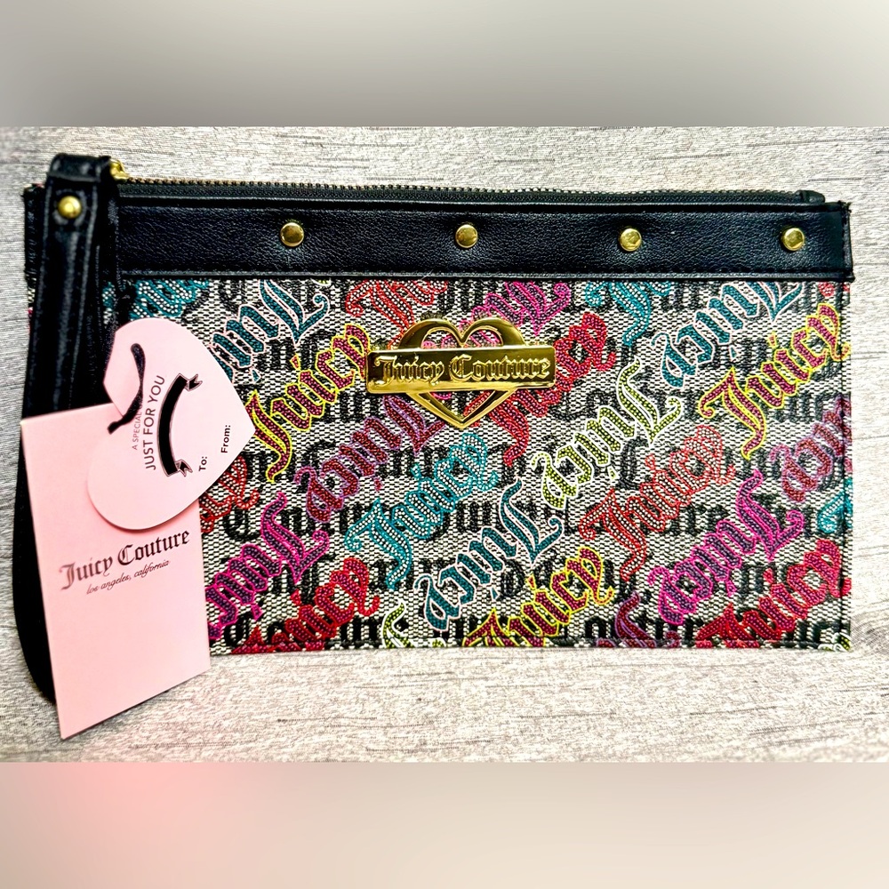 NWT Juicy Couture Multi Color Wristlet / Clutch - Aprox 10” x 5.5” - Retails $45